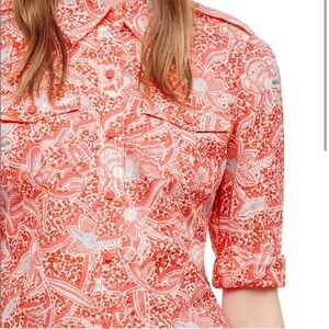 TORY BURCH BRIGITTE BLOUSE W EPAULETS & ADJUSTABLE SLEEVES CORAL MELON EUC